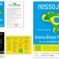 Nosso Jogo – Initiative für globales Fair Play, Brasilien 2014 | Arena Brasil Festival Flyer und Poster und WM 2014 Public Viewing Flyer | Entwurf und Gestaltung | 2014